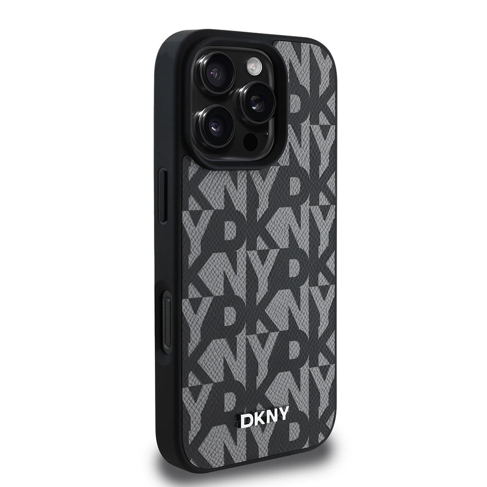 Apple iPhone 16 Pro Max Kılıf DKNY Orjinal Lisanslı M-safe Şarj Özellikli 3D Yazılı Grid Pattern Kapak