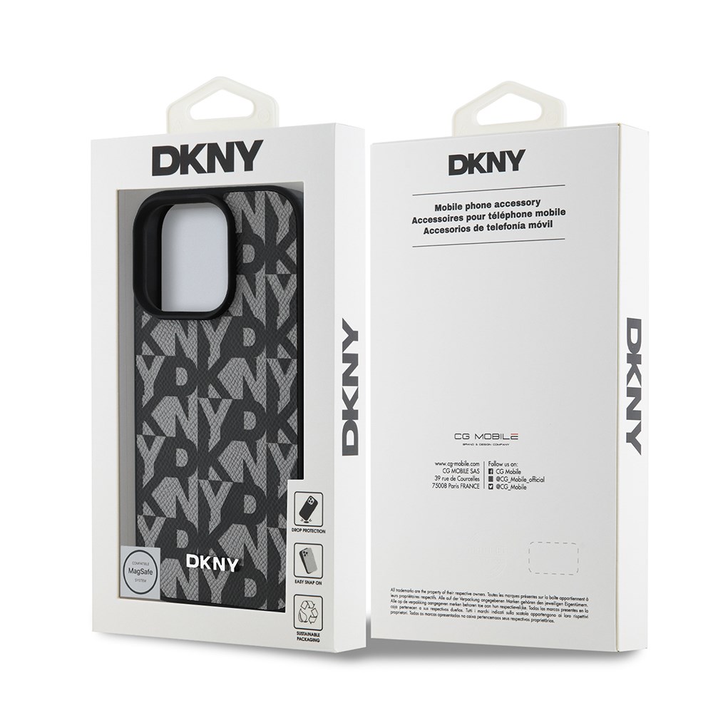 Apple iPhone 16 Pro Max Kılıf DKNY Orjinal Lisanslı M-safe Şarj Özellikli 3D Yazılı Grid Pattern Kapak