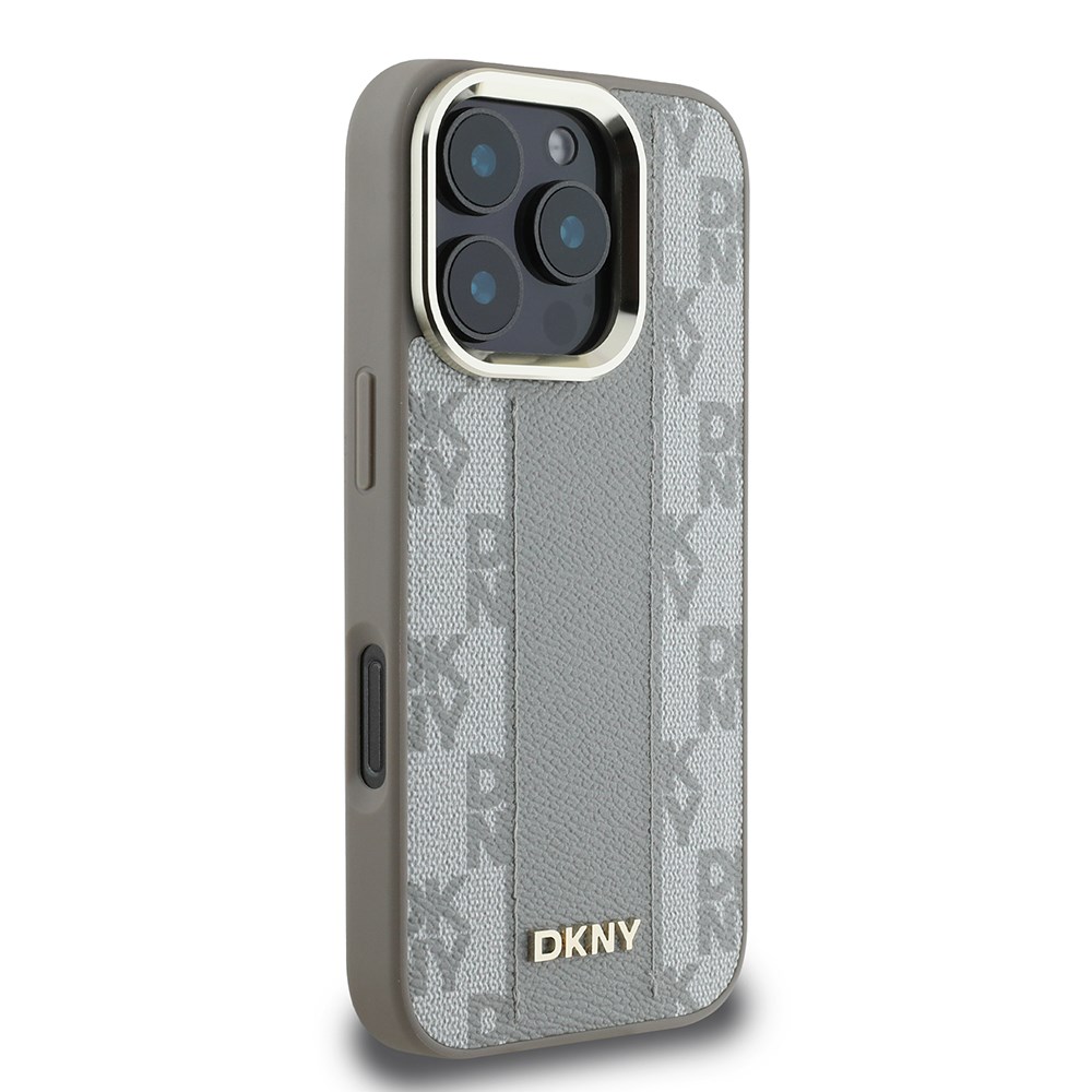 Apple iPhone 16 Pro Max Kılıf DKNY Orjinal Lisanslı M-safe Şarj Özellikli 3D Yazılı Checkered Pattern Kapak