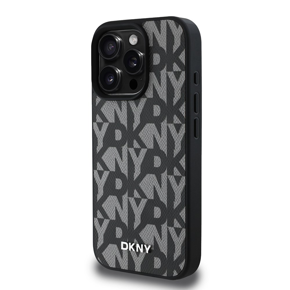 Apple iPhone 16 Pro Max Kılıf DKNY Orjinal Lisanslı M-safe Şarj Özellikli 3D Yazılı Grid Pattern Kapak