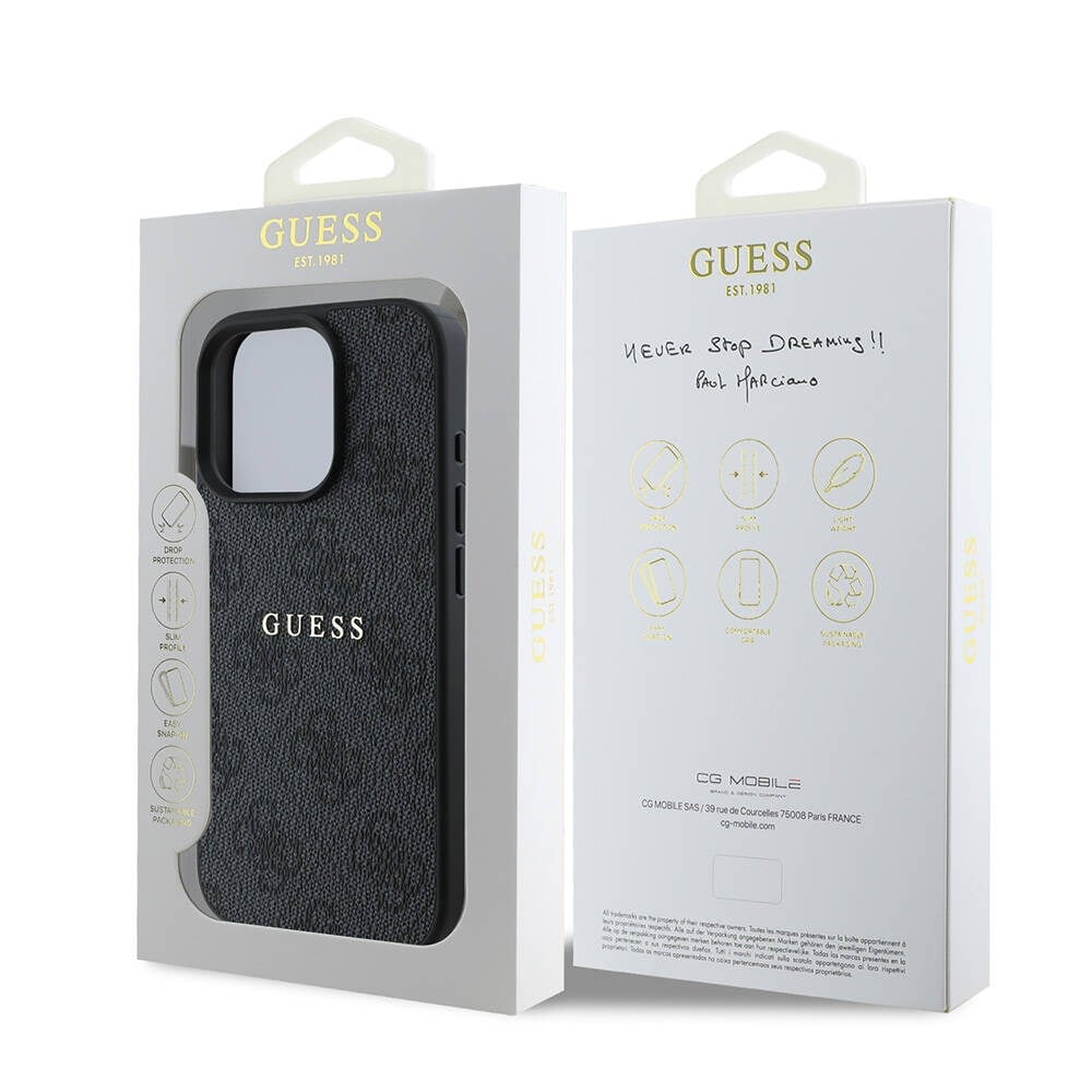 Apple iPhone 16 Pro Max Kılıf Guess Orjinal Lisanslı M-safe Şarj Özellikli 4G Desenli Yazı Logolu Kapak