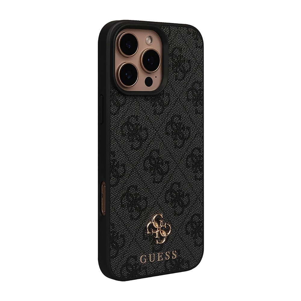 Apple iPhone 16 Pro Max Kılıf Guess Orjinal Lisanslı PU Deri 4G Desenli Metal Büyük 4G ve Yazı Logolu Kapak