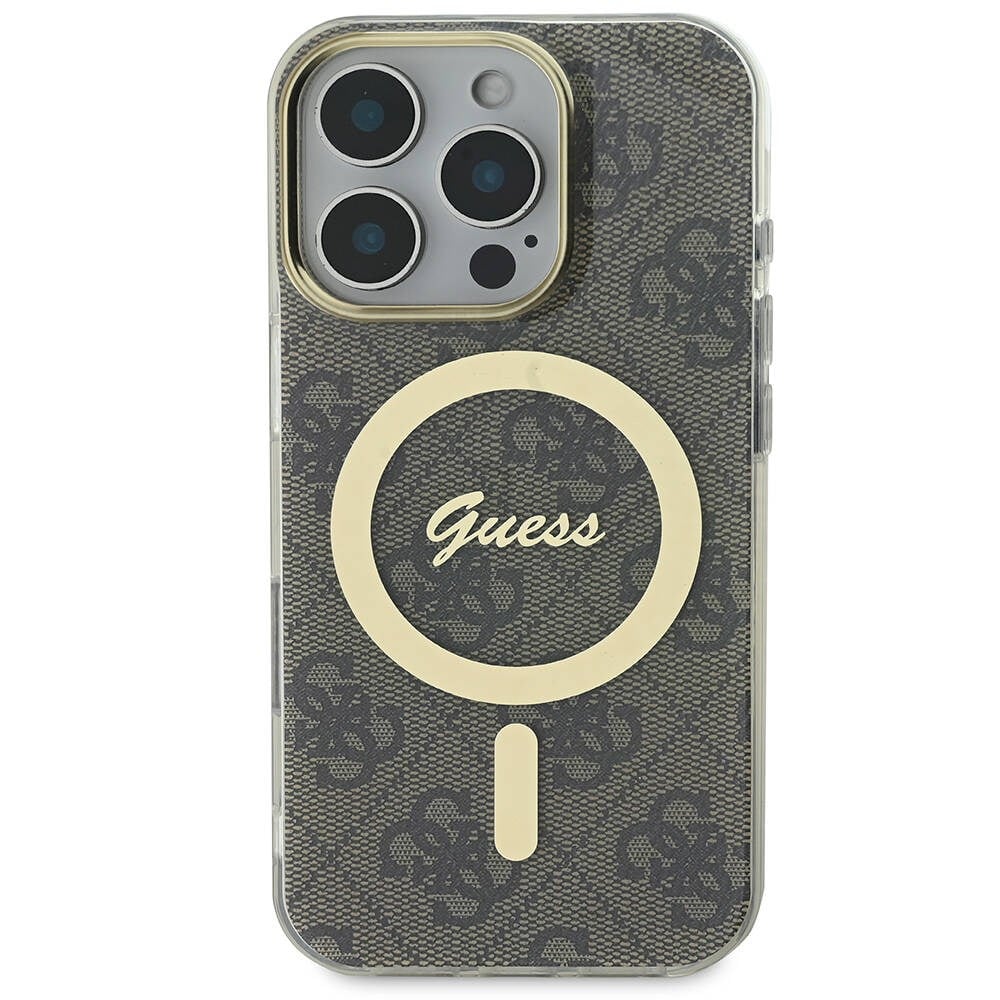 Apple iPhone 16 Pro Max Kılıf Guess Orjinal Lisanslı M-safe Şarj Özellikli Yazı Logolu 4G Desenli Kapak
