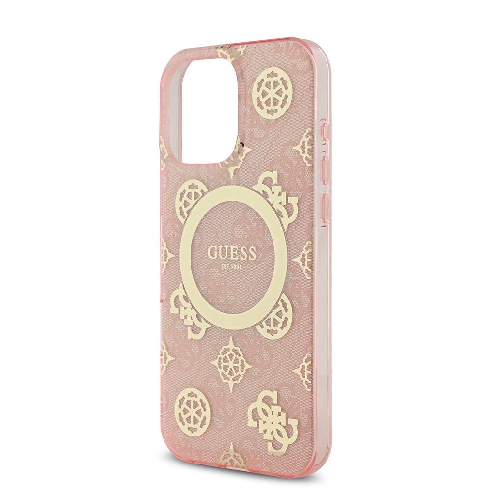 Apple iPhone 16 Pro Max Kılıf Guess Orjinal Lisanslı M-safe Şarj Özellikli IML Peony ve 4G Desenli Klasik Logolu Kapak