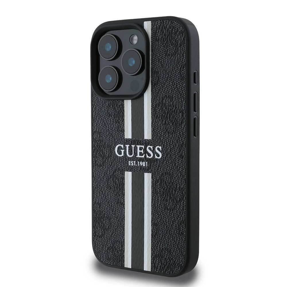 Apple iPhone 16 Pro Max Kılıf Guess Orjinal Lisanslı M-safe Şarj Özellikli 4G Şerit Tasarımlı Printed Kapak