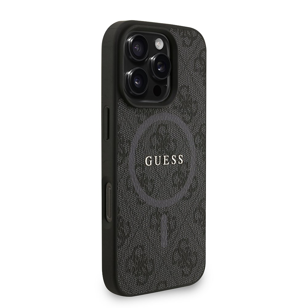 Apple iPhone 16 Pro Max Kılıf Guess Orjinal Lisanslı M-safe Şarj Özellikli PU Deri Bilek Askı İpli Yazı Logolu Kapak