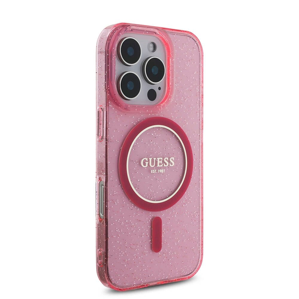 Apple iPhone 16 Pro Max Kılıf Guess Orjinal Lisanslı M-safe Şarj Özellikli Simli Silikon İnci Bileklikli Kapak