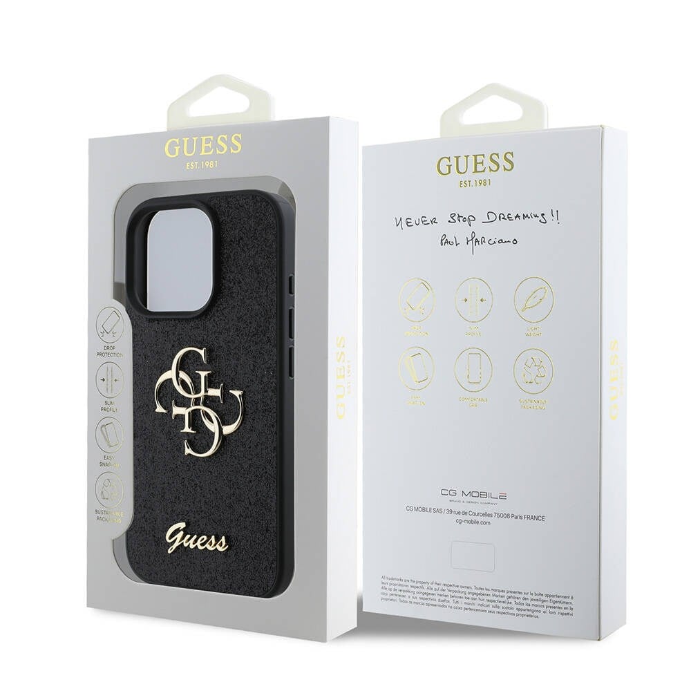 Apple iPhone 16 Pro Max Kılıf Guess Orjinal Lisanslı 4G Büyük Metal Logolu Glitter Kapak