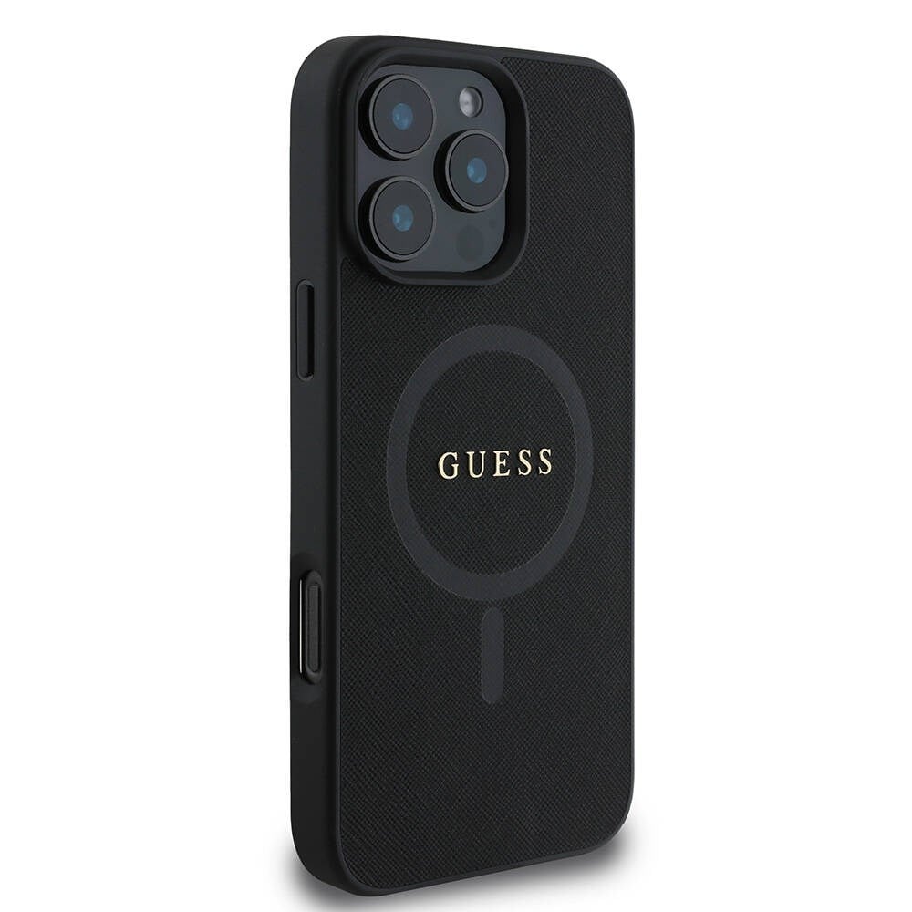 Apple iPhone 16 Pro Max Kılıf Guess Orjinal Lisanslı M-safe Şarj Özellikli Yazı Logolu Saffiano Classic Kapak