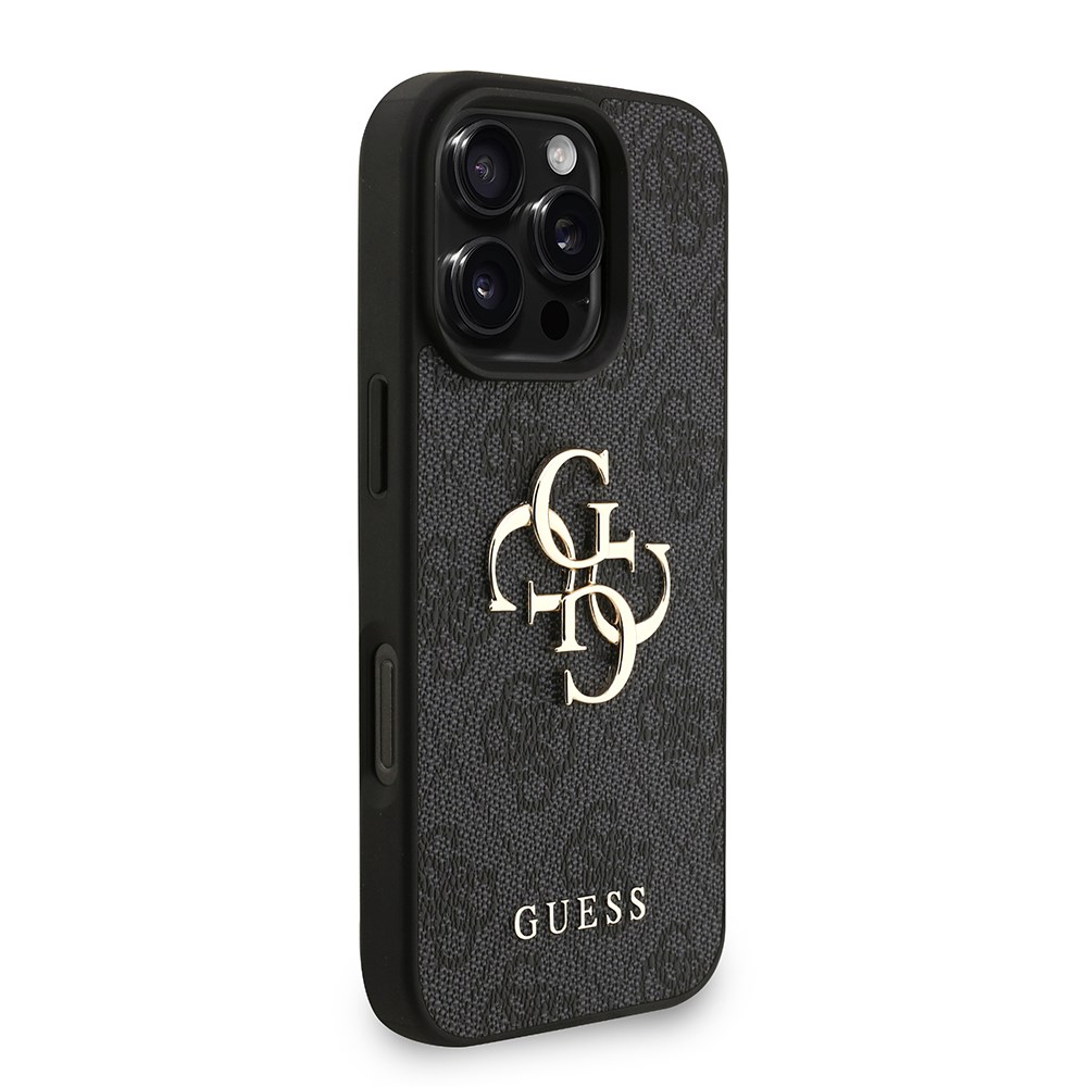 Apple iPhone 16 Pro Max Kılıf Guess Orjinal Lisanslı PU Deri Bilek Askı İpli Metal Büyük 4G ve Yazı Logolu Kapak