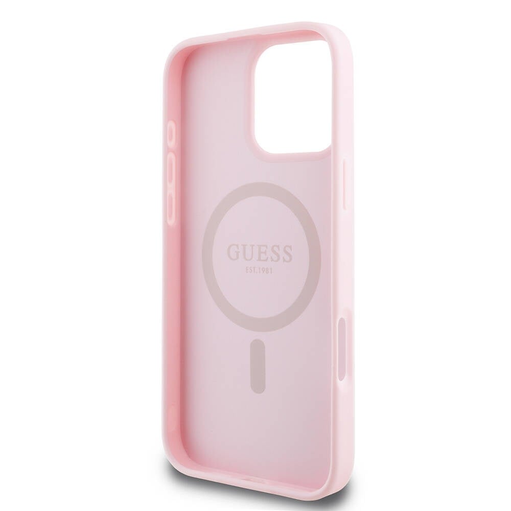 Apple iPhone 16 Pro Max Kılıf Guess Orjinal Lisanslı M-safe Şarj Özellikli Yazı Logolu Grained Kapak