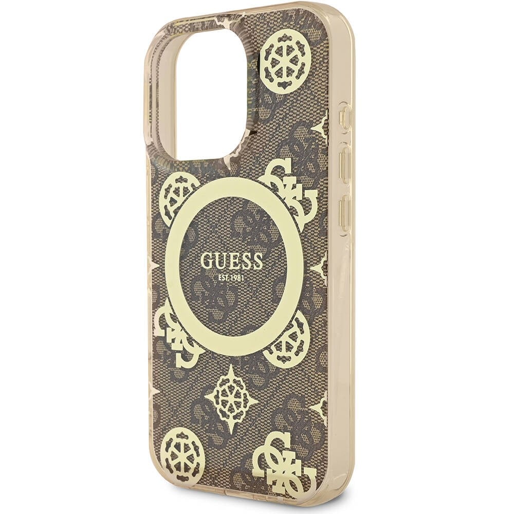 Apple iPhone 16 Pro Max Kılıf Guess Orjinal Lisanslı M-safe Şarj Özellikli IML Peony ve 4G Desenli Klasik Logolu Kapak