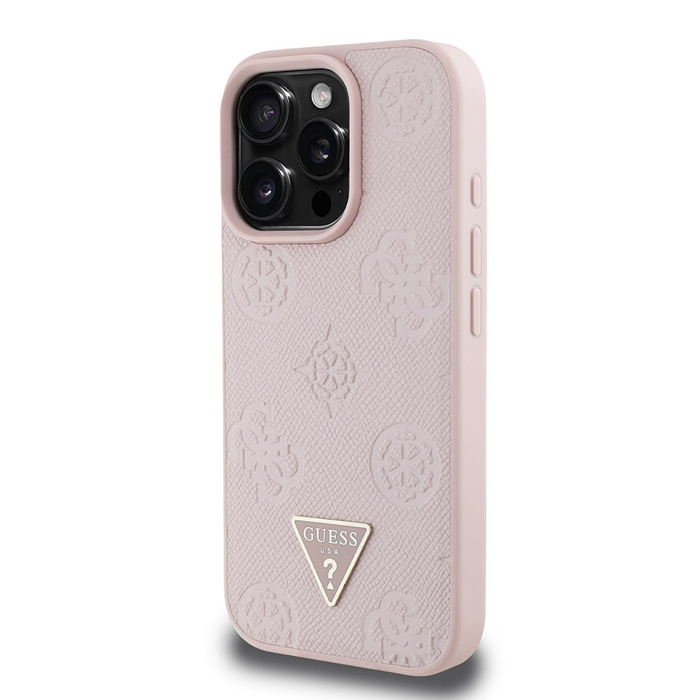 Apple iPhone 16 Pro Max Kılıf Guess Orjinal Lisanslı M-safe Şarj Özellikli Sıcak Baskılı Üçgen Logolu PU Deri Peony Kapak