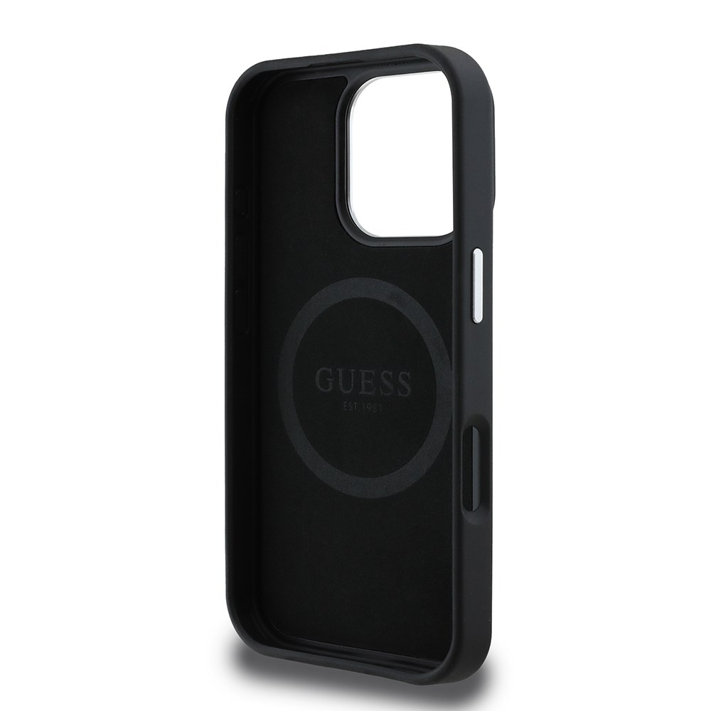 Apple iPhone 16 Pro Max Kılıf Guess Orjinal Lisanslı M-safe Şarj Özellikli Grained Triangle Kapak