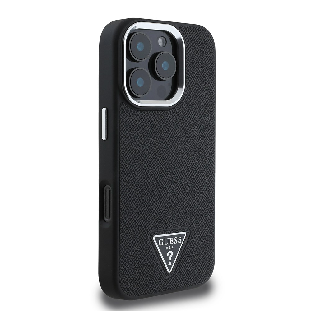 Apple iPhone 16 Pro Max Kılıf Guess Orjinal Lisanslı M-safe Şarj Özellikli Grained Triangle Kapak