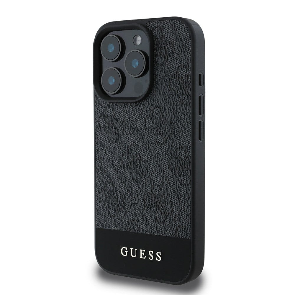 Apple iPhone 16 Pro Max Kılıf Guess Orjinal Lisanslı PU Deri Şerit Logo Dizaynlı Kapak