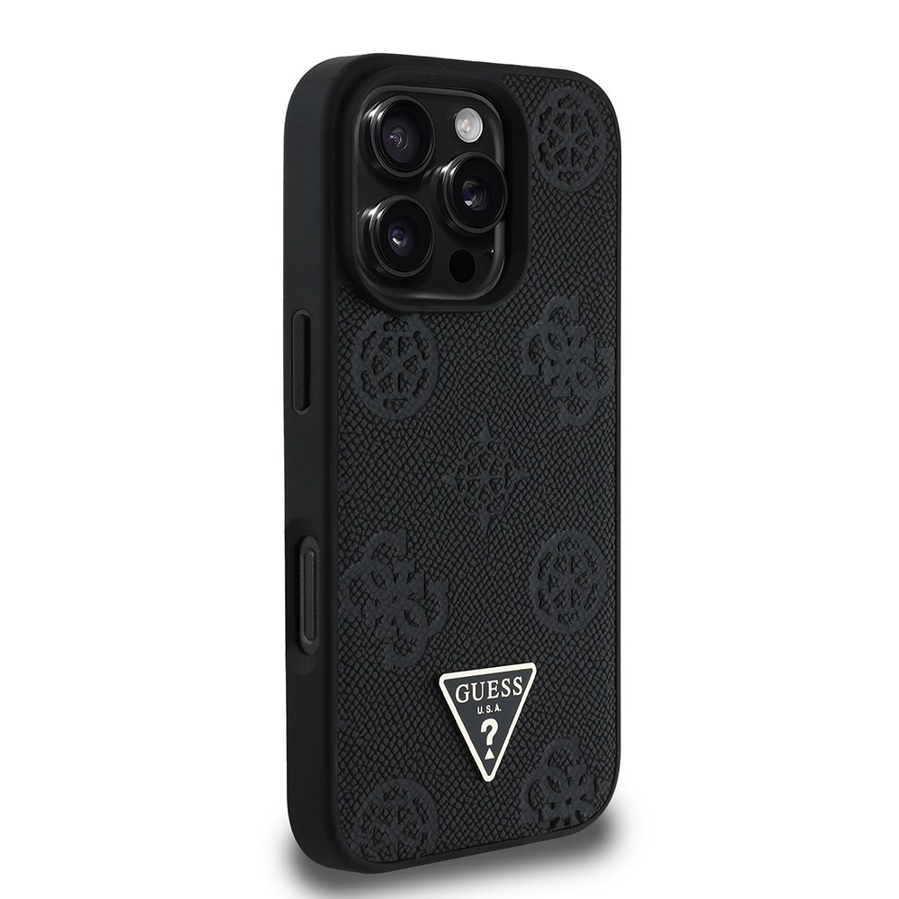 Apple iPhone 16 Pro Max Kılıf Guess Orjinal Lisanslı M-safe Şarj Özellikli Sıcak Baskılı Üçgen Logolu PU Deri Peony Kapak
