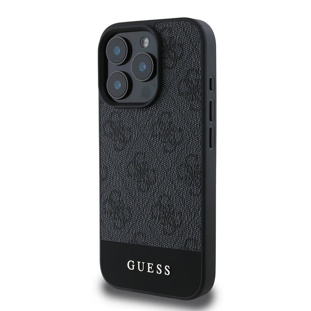 Apple iPhone 16 Pro Max Kılıf Guess Orjinal Lisanslı M-safe Şarj Özellikli PU Deri Şerit Logo Dizaynlı Kapak