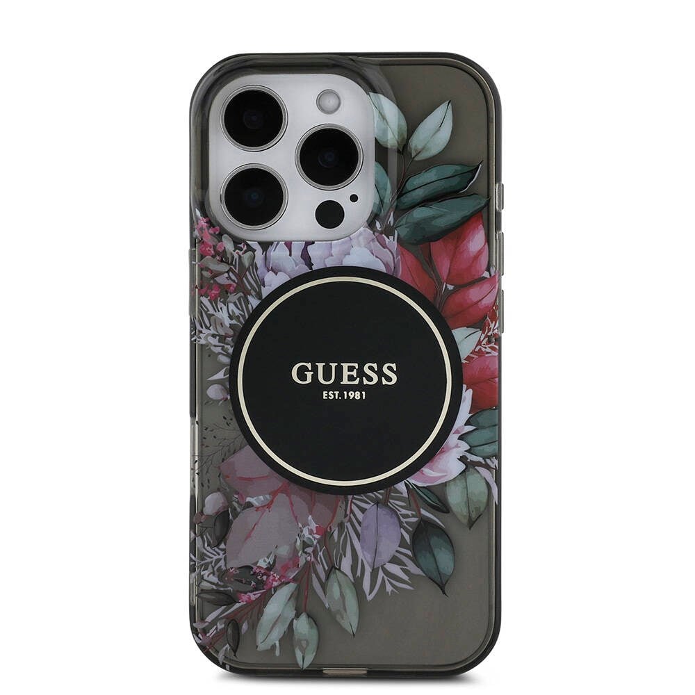 Apple iPhone 16 Pro Max Kılıf Guess Orjinal Lisanslı M-safe Şarj Özellikli IML Baskılı Çiçek İnci Bileklikli Kapak