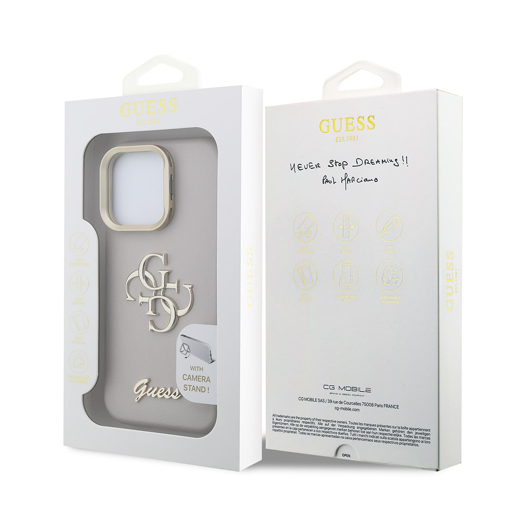 Apple iPhone 16 Pro Max Kılıf Guess Orjinal Lisanslı Grained Yazı Logolu Kamera Standlı Kapak
