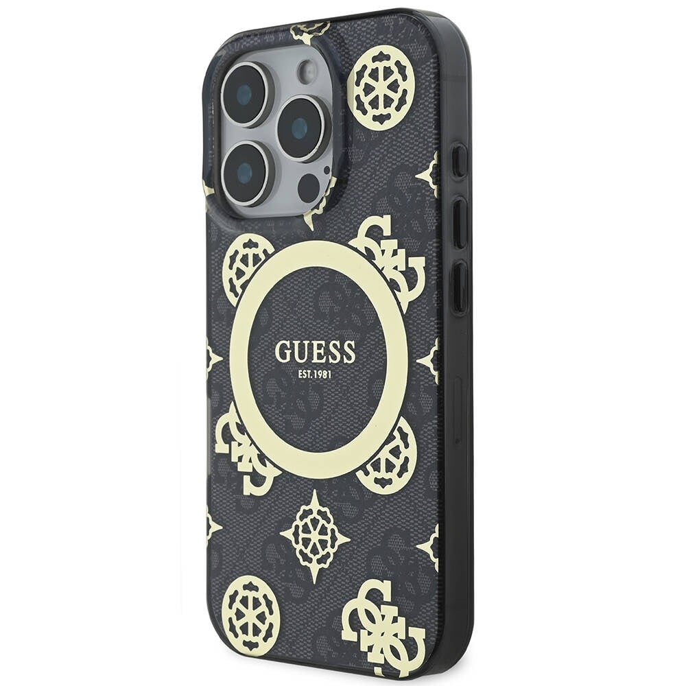 Apple iPhone 16 Pro Max Kılıf Guess Orjinal Lisanslı M-safe Şarj Özellikli IML Peony ve 4G Desenli Klasik Logolu Kapak