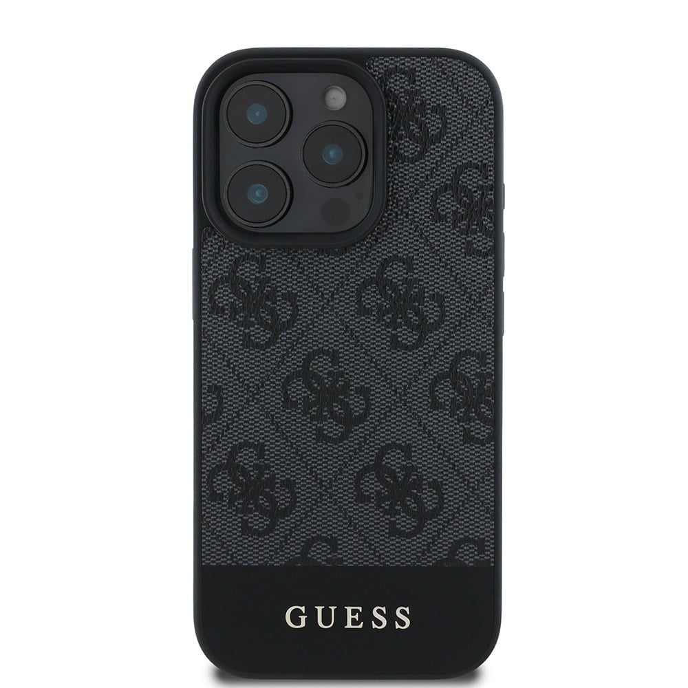 Apple iPhone 16 Pro Max Kılıf Guess Orjinal Lisanslı PU Deri Şerit Logo Dizaynlı Kapak