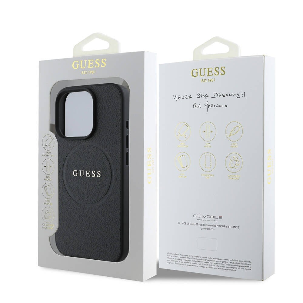 Apple iPhone 16 Pro Max Kılıf Guess Orjinal Lisanslı M-safe Şarj Özellikli Yazı Logolu Grained Kapak