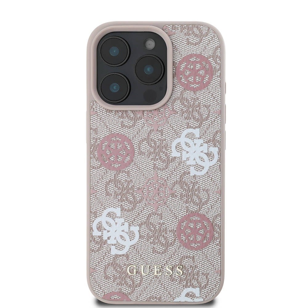 Apple iPhone 16 Pro Max Kılıf Guess Orjinal Lisanslı M-safe Şarj Özellikli 4G Desenli Yazı Logolu Peony Kapak