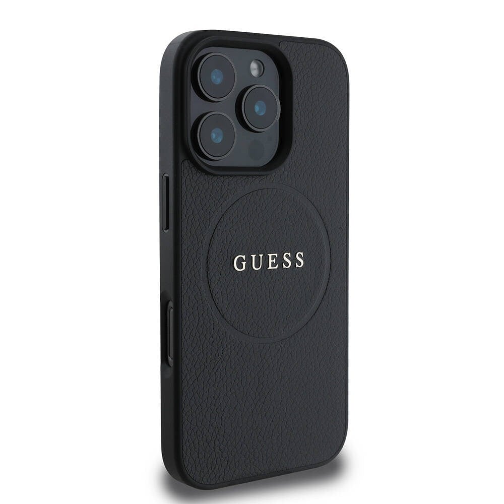 Apple iPhone 16 Pro Max Kılıf Guess Orjinal Lisanslı M-safe Şarj Özellikli Taneli Çiçek Tasarımlı Metal Yazı Logolu Kapak