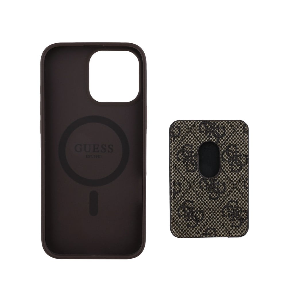 Apple iPhone 16 Pro Max Kılıf Guess Orjinal Lisanslı M-safe Şarj Özellikli 4G Desenli Çizgili Kartlıklı Kapak