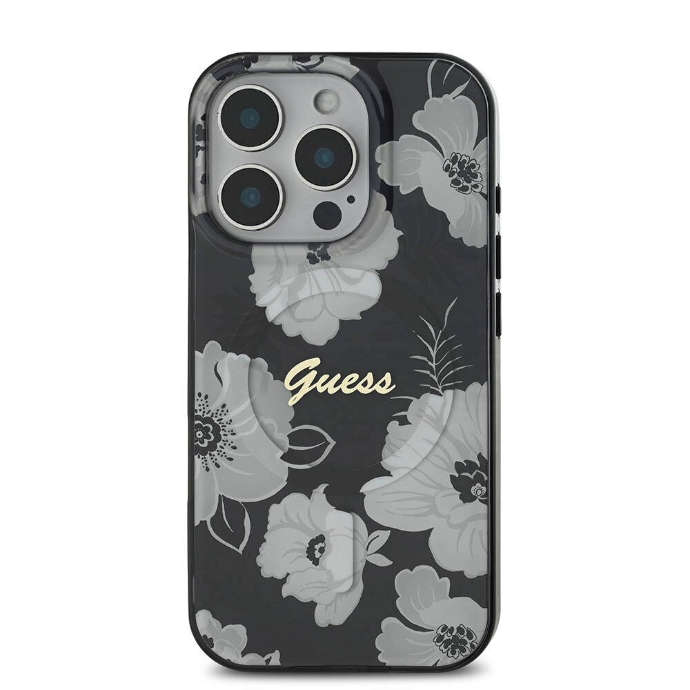 Apple iPhone 16 Pro Max Kılıf Guess Orjinal Lisanslı M-safe Şarj Özellikli Flower Tone On Tone Ring Kapak