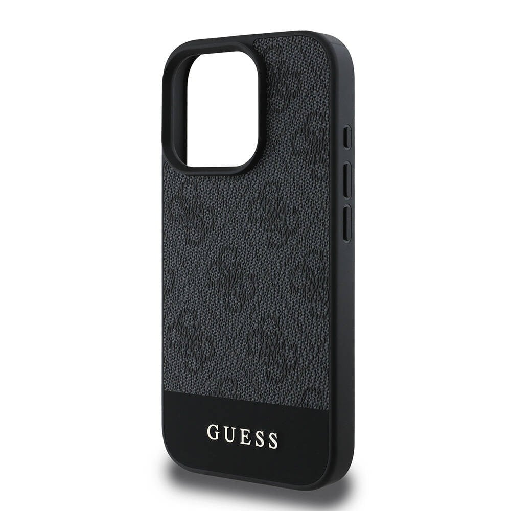Apple iPhone 16 Pro Max Kılıf Guess Orjinal Lisanslı M-safe Şarj Özellikli PU Deri Şerit Logo Dizaynlı Kapak