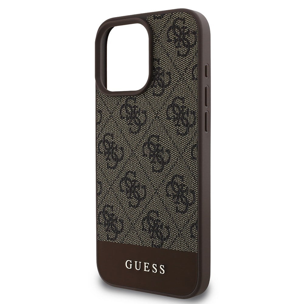 Apple iPhone 16 Pro Max Kılıf Guess Orjinal Lisanslı M-safe Şarj Özellikli PU Deri Şerit Logo Dizaynlı Kapak