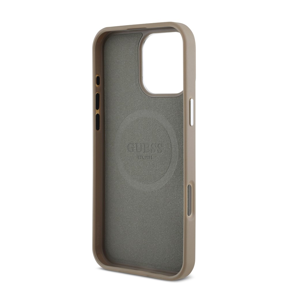 Apple iPhone 16 Pro Max Kılıf Guess Orjinal Lisanslı M-safe Şarj Özellikli Grained Triangle Kapak