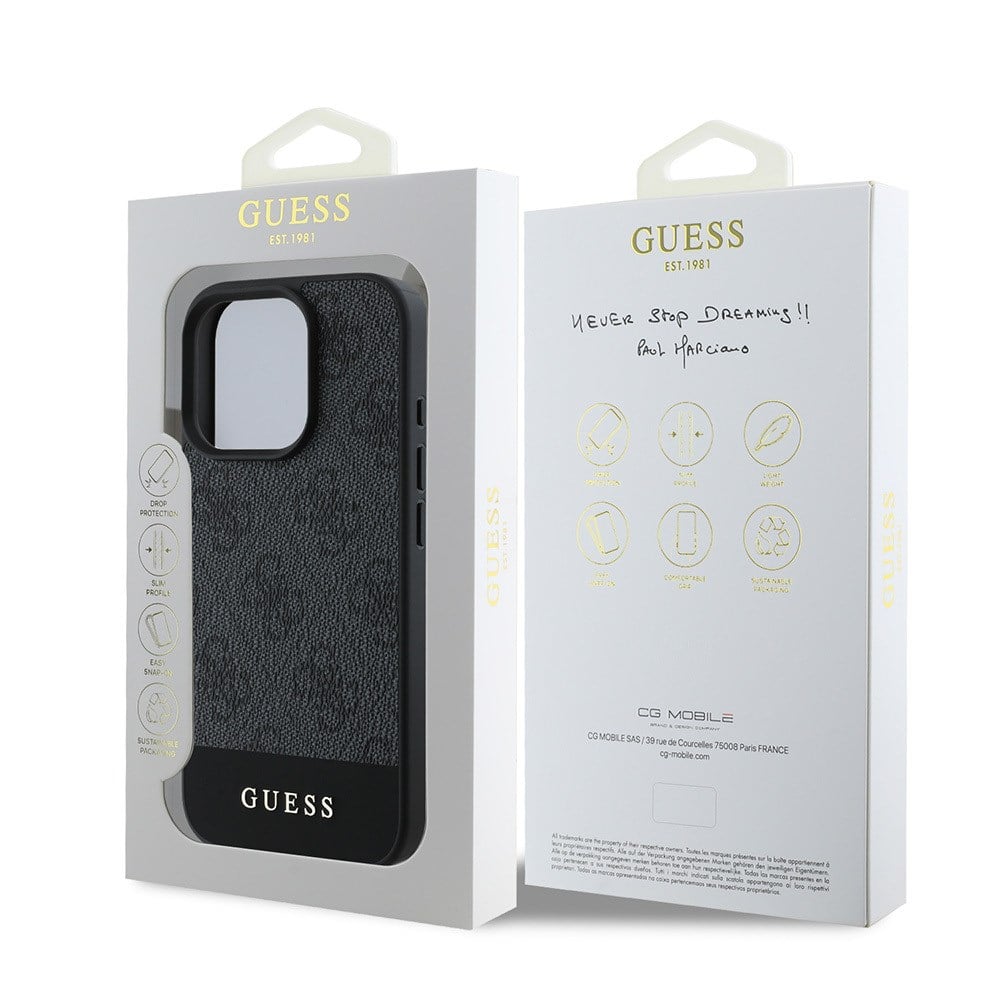 Apple iPhone 16 Pro Max Kılıf Guess Orjinal Lisanslı PU Deri Şerit Logo Dizaynlı Kapak