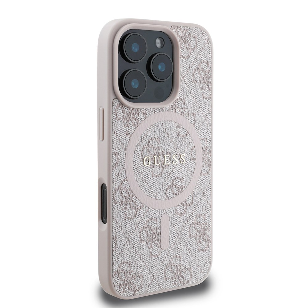 Apple iPhone 16 Pro Max Kılıf Guess Orjinal Lisanslı PU Deri 4G Desenli Metal Büyük 4G ve Yazı Logolu Kapak