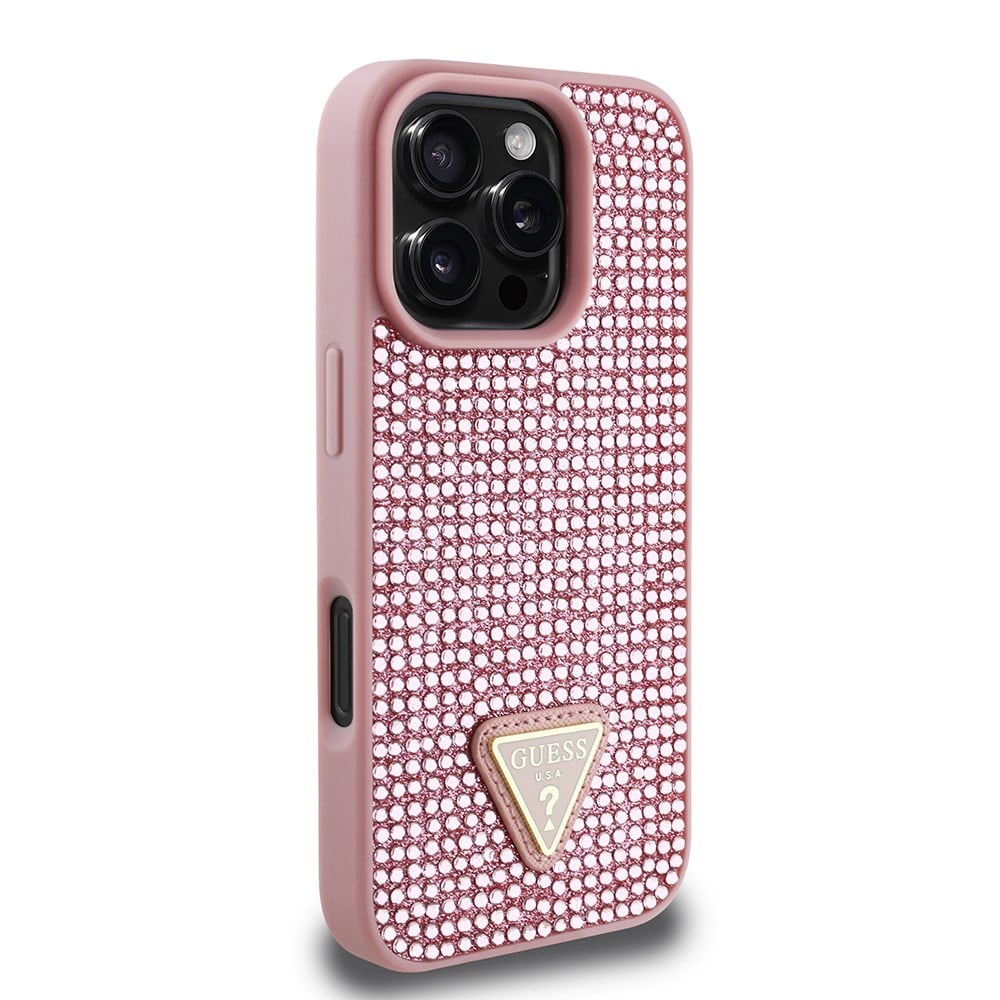 Apple iPhone 16 Pro Max Kılıf Guess Orjinal Lisanslı Taşlı Arka Yüzey Üçgen Logolu Kapak