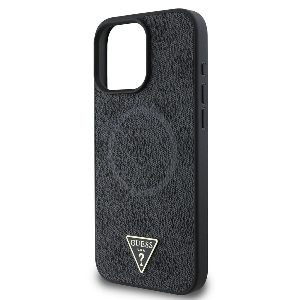 Apple iPhone 16 Pro Max Kılıf Guess Orjinal Lisanslı M-safe Şarj Özellikli PU Üçgen Logo 4G Desenli Kapak