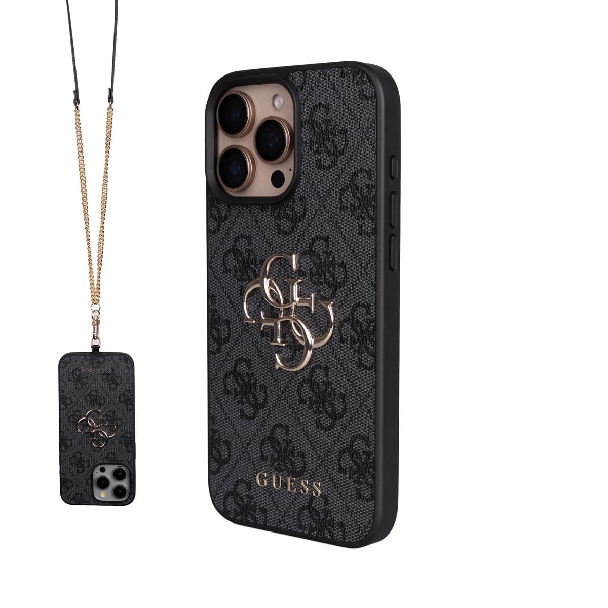 Apple iPhone 16 Pro Max Kılıf Guess Orjinal Lisanslı M-safe Şarj Özellikli PU Üçgen Logo 4G Desenli Kapak