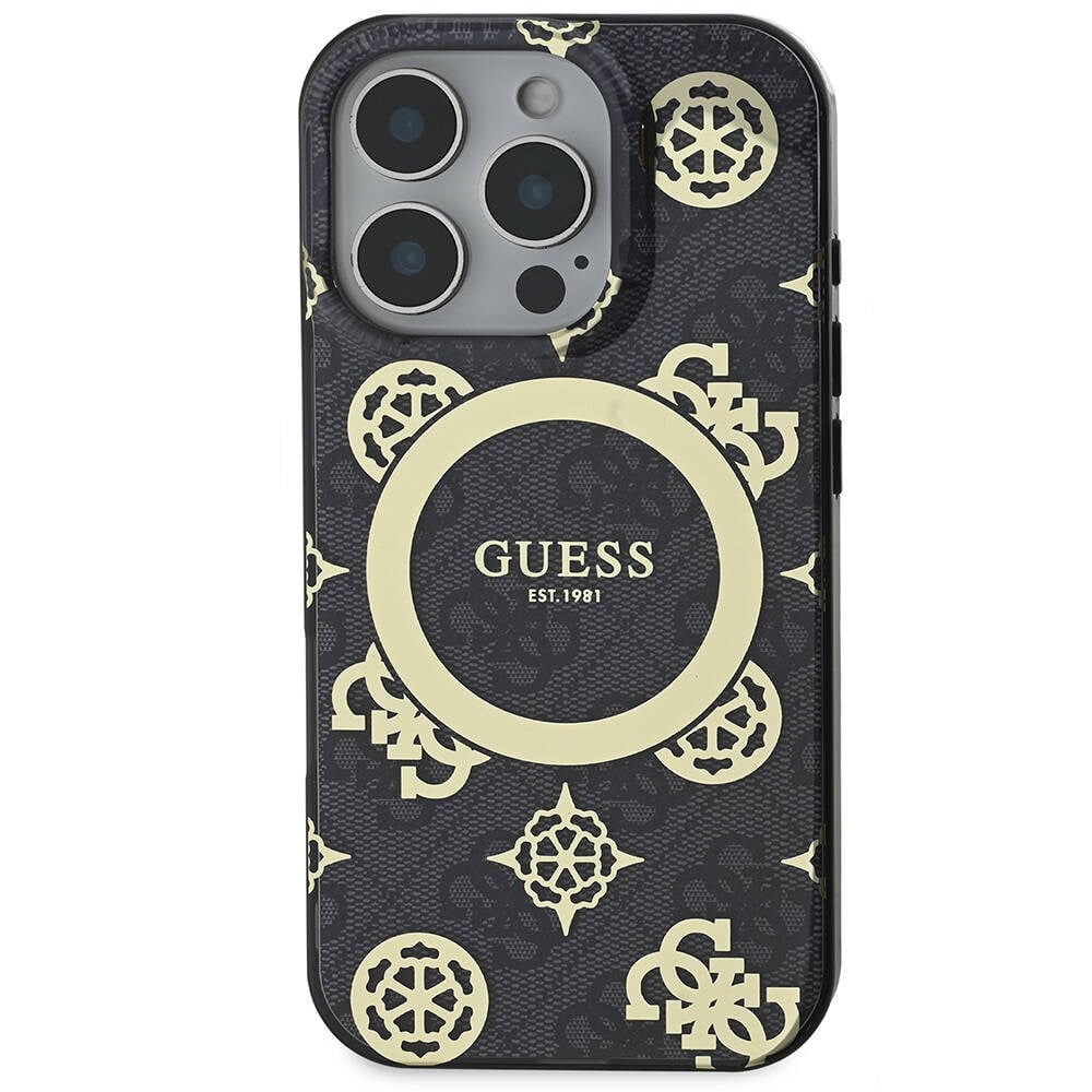 Apple iPhone 16 Pro Max Kılıf Guess Orjinal Lisanslı M-safe Şarj Özellikli IML Peony ve 4G Desenli Klasik Logolu Kapak