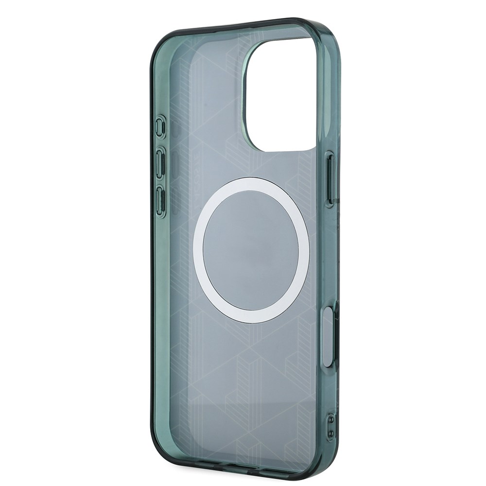 Apple iPhone 16 Pro Max Kılıf Lacoste Orjinal Lisanslı M-safe Şarj Özellikli IML Baskılı Gümüş Timsah Logolu Monogram Kapak
