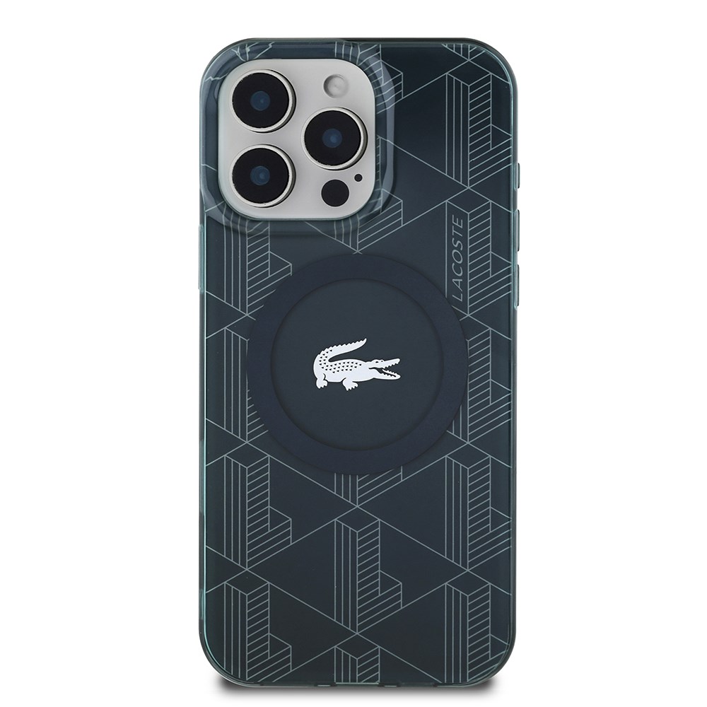 Apple iPhone 16 Pro Max Kılıf Lacoste Orjinal Lisanslı M-safe Şarj Özellikli IML Baskılı Gümüş Timsah Logolu Monogram Kapak