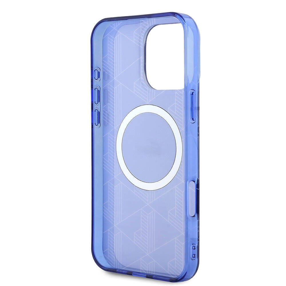 Apple iPhone 16 Pro Max Kılıf Lacoste Orjinal Lisanslı M-safe Şarj Özellikli IML Baskılı Gümüş Timsah Logolu Monogram Kapak