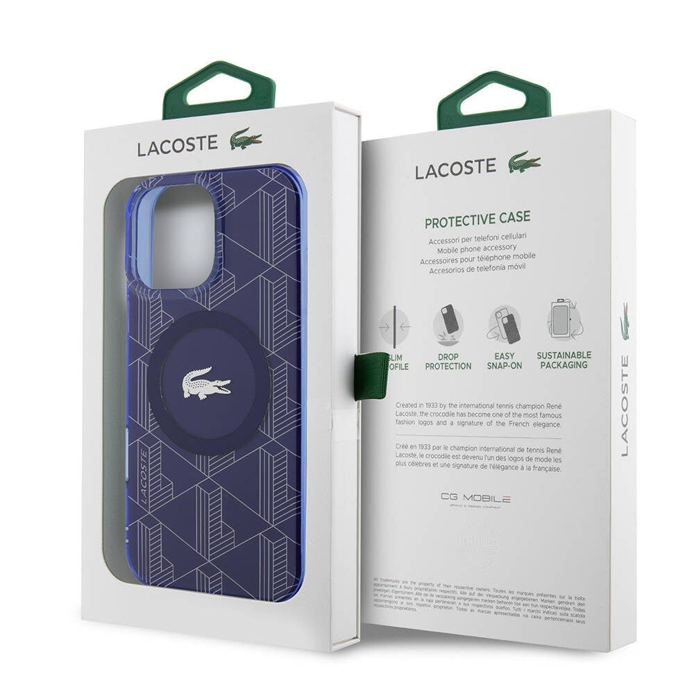 Apple iPhone 16 Pro Max Kılıf Lacoste Orjinal Lisanslı M-safe Şarj Özellikli IML Baskılı Gümüş Timsah Logolu Monogram Kapak
