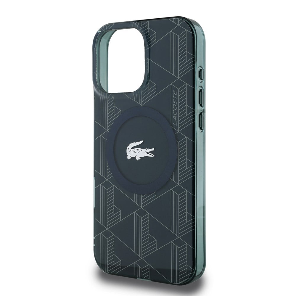 Apple iPhone 16 Pro Max Kılıf Lacoste Orjinal Lisanslı M-safe Şarj Özellikli IML Baskılı Gümüş Timsah Logolu Monogram Kapak