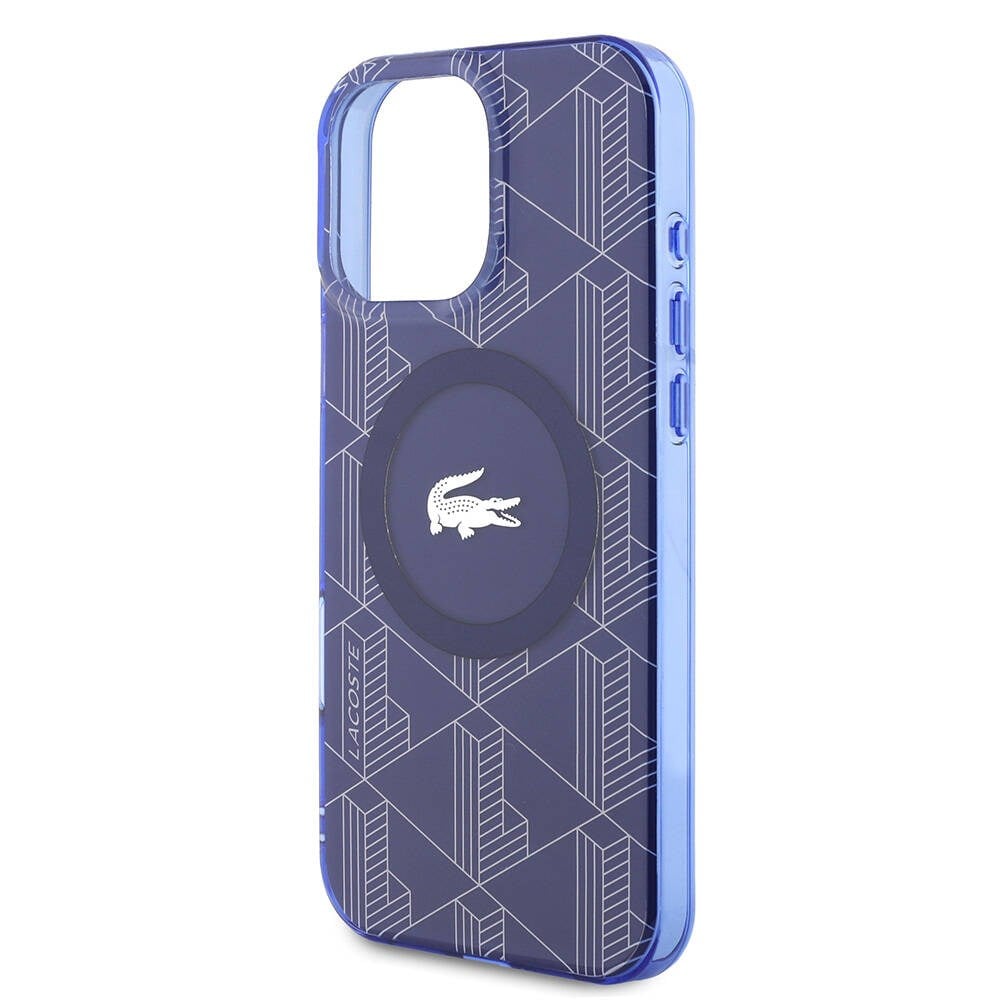 Apple iPhone 16 Pro Max Kılıf Lacoste Orjinal Lisanslı M-safe Şarj Özellikli IML Baskılı Gümüş Timsah Logolu Monogram Kapak