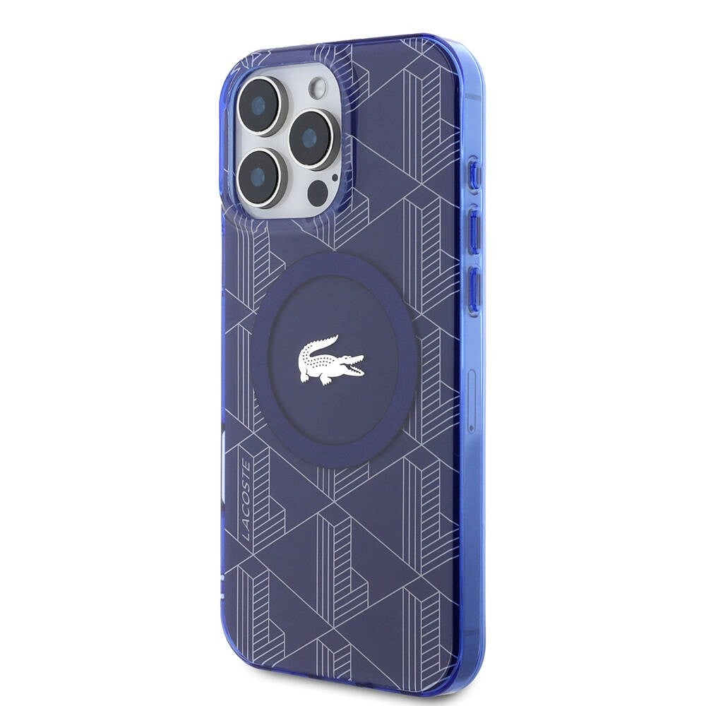 Apple iPhone 16 Pro Max Kılıf Lacoste Orjinal Lisanslı M-safe Şarj Özellikli IML Baskılı Gümüş Timsah Logolu Monogram Kapak