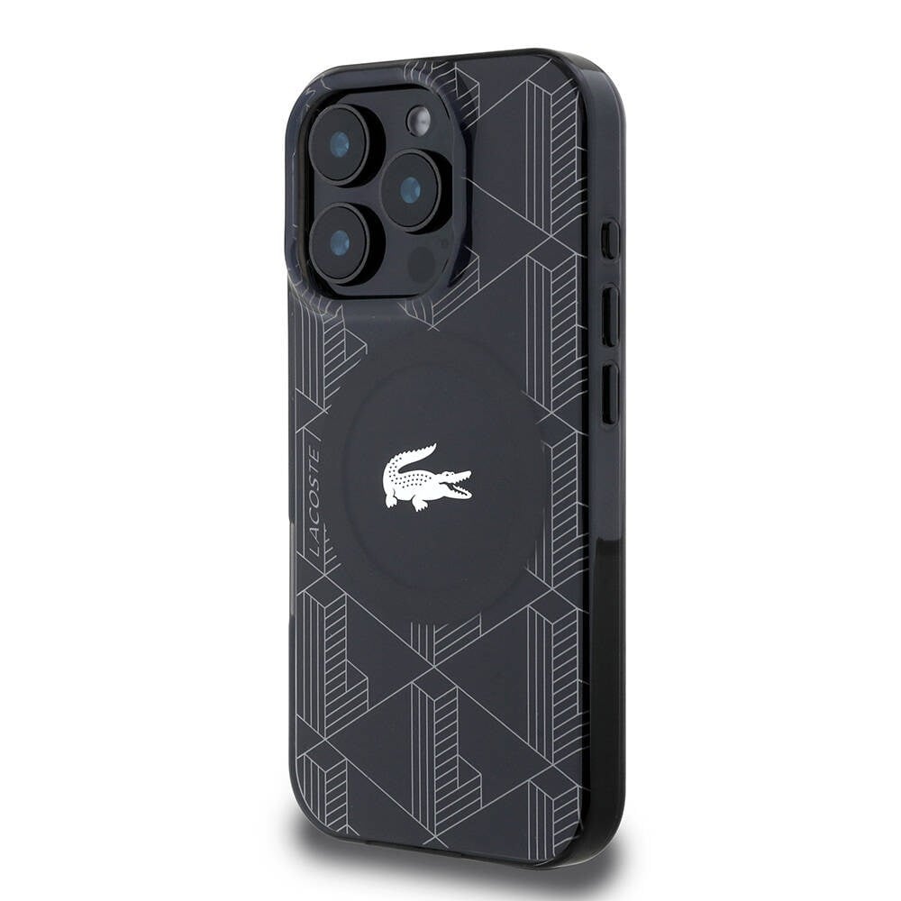Apple iPhone 16 Pro Max Kılıf Lacoste Orjinal Lisanslı M-safe Şarj Özellikli IML Baskılı Gümüş Timsah Logolu Monogram Kapak