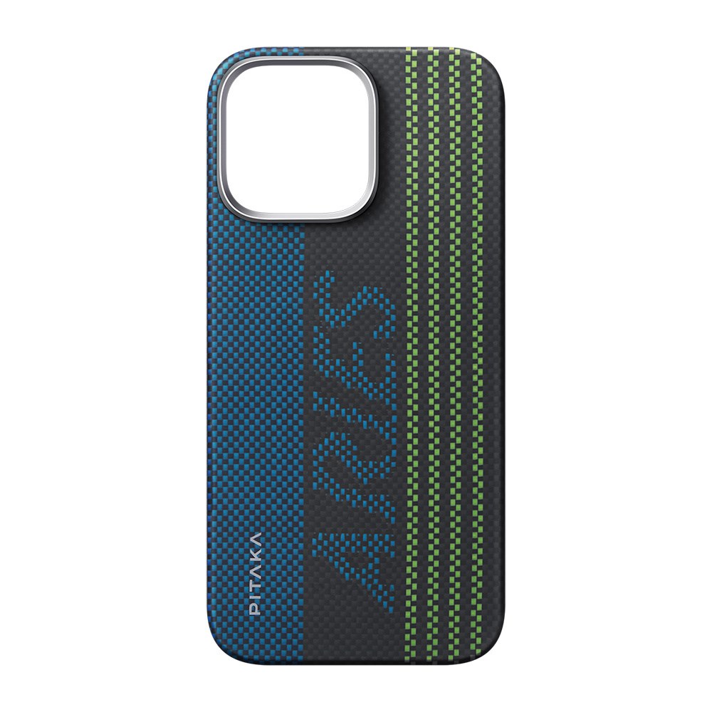 Apple iPhone 16 Pro Max Kılıf M-safe Şarj Özellikli Lumintex Teknolojili Fosforlu Aramid Fiber Pitaka Tactile Woven Aries Serisi Credit Card Kapak