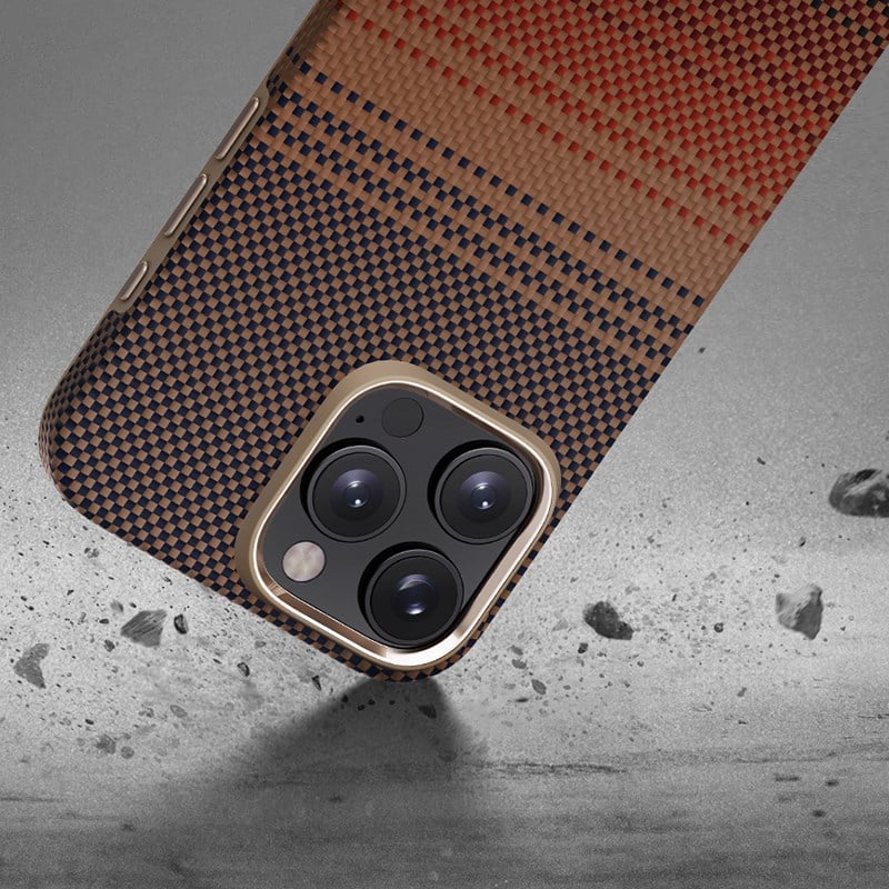 Apple iPhone 16 Pro Max Kılıf M-safe Şarj Özellikli Aramid Fiber Pitaka Military-Grade Sunset-Moonrise Serisi Sunset Kapak
